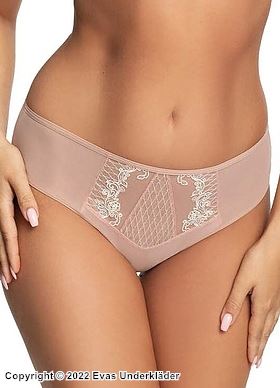 Brazilian panties, embroidery, mesh inlay